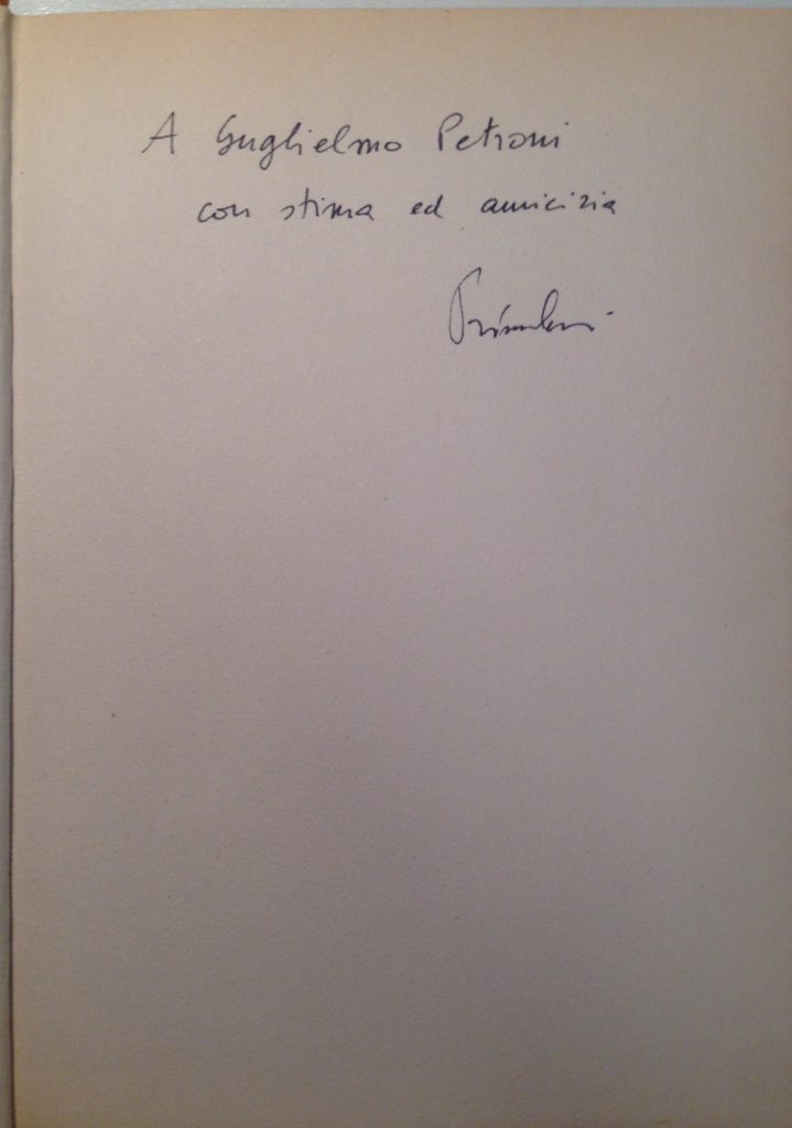 Libro "Ad ora incerta" di Primo Levi con dedica a Guglielmo Petroni