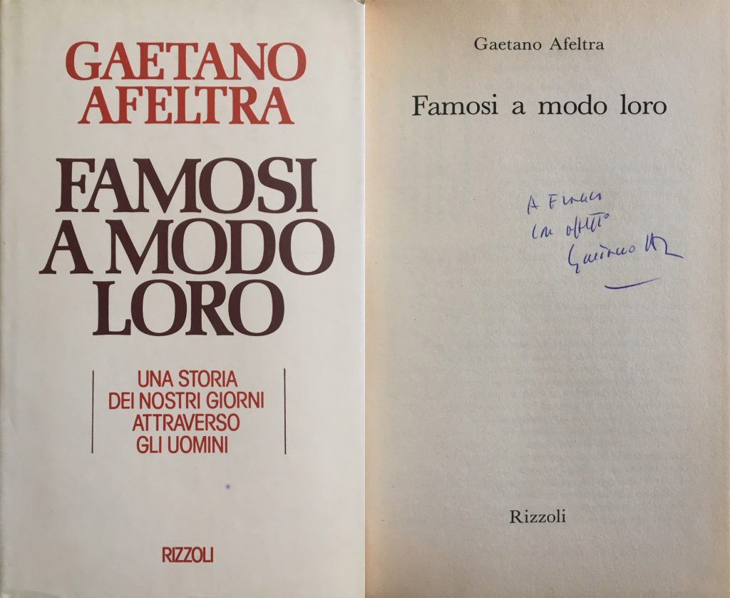 Libro "Famosi a modo loro" di Gaetano Afeltra con dedica a Franco Cingano