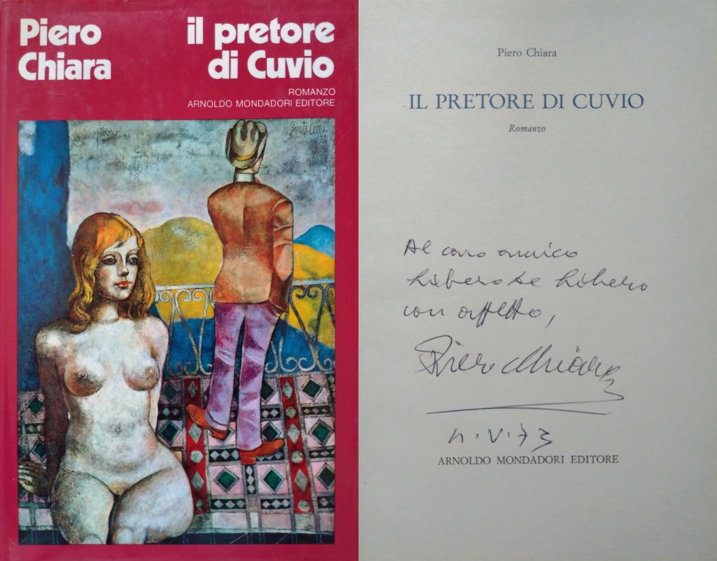 Libro "Il pretore di Cuvio" di Chiara Piero con dedica a Libero de Libero