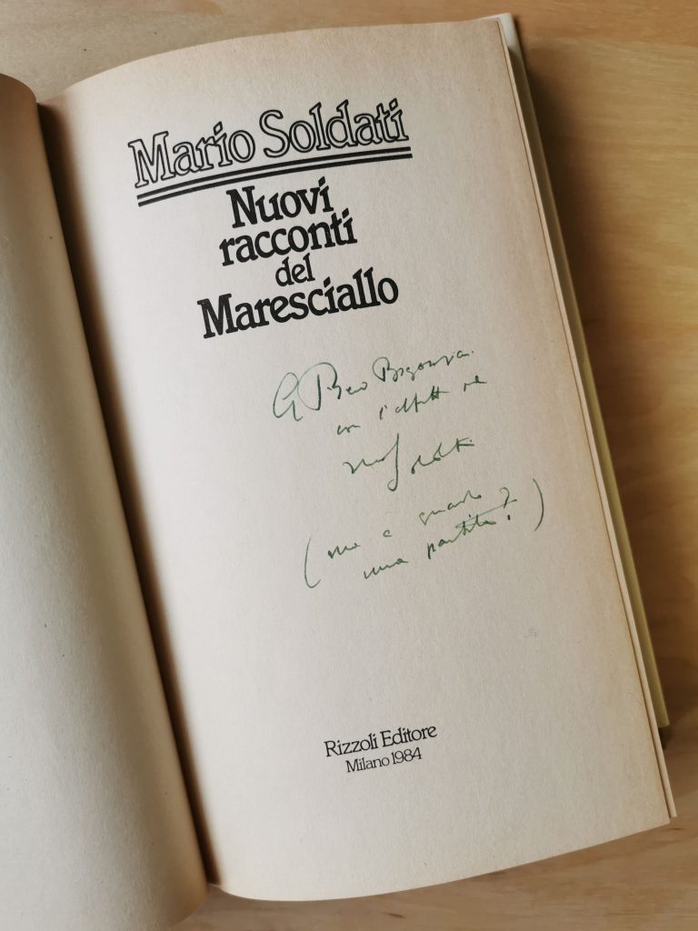 Libro "Nuovi racconti del Maresciallo" di Mario Soldati con dedica a Piero Bigongiari