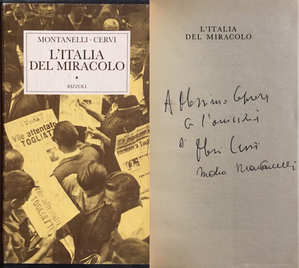 Libro "L'Italia del miracolo" di Montanelli-Cervi con dedica a Massimo Caprara