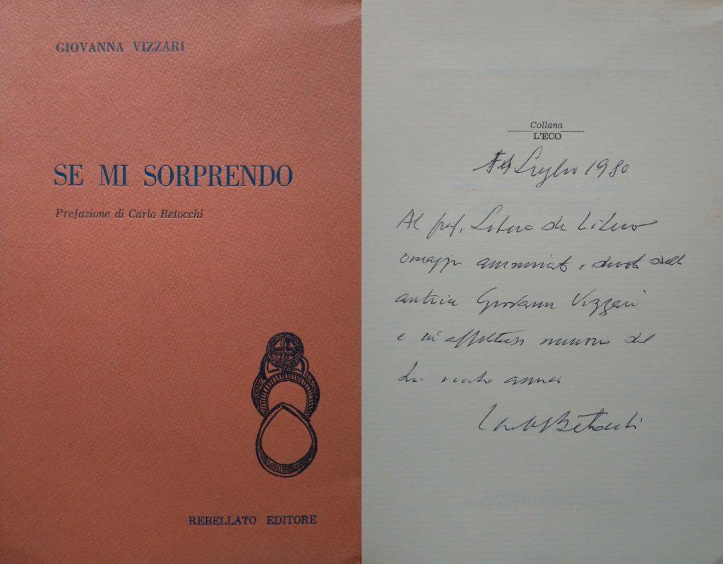 Libro "Se mi sorprendo" di Giovanna Vizzari con dedica a Libero de Libero